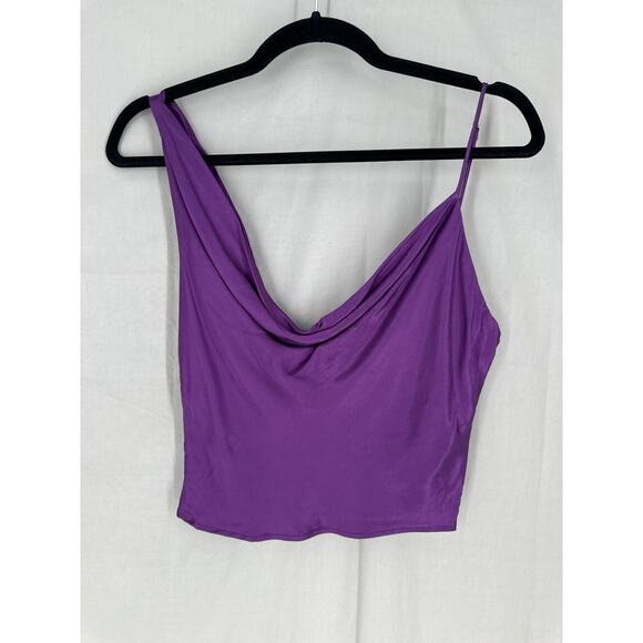 Zara Top Womens XS Purple Satin Crop Cowl Neck Asymmetrical Party - Picture 4 of 6